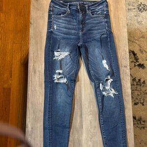 American Eagle Outfitters Women's Ripped Dark Blue Skinny Jeans